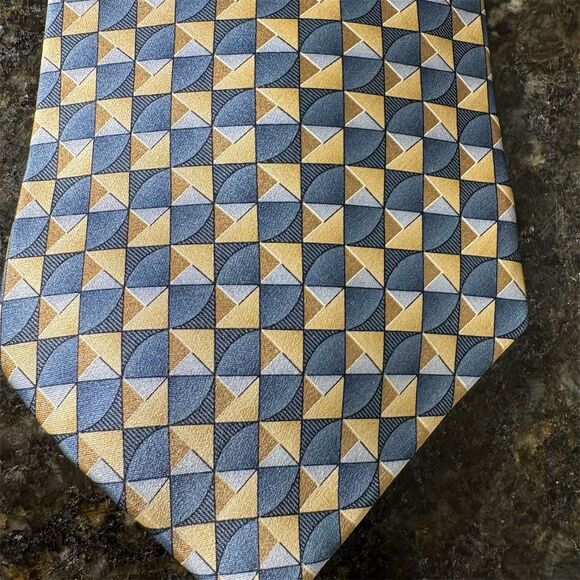Van Heusen Other - *3/$15 Van Heusen Men's Silk Tie Blue Tan Geometric Stain-Resistant